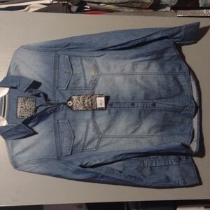 𝅺afflictions long sleeve button up blue size medium